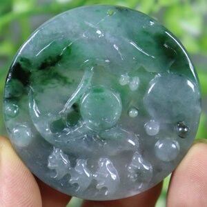 54*54*5 mm / 27.76 g Cert'd Green Natural A JADE jadeite Pendant Fish lotus 5814